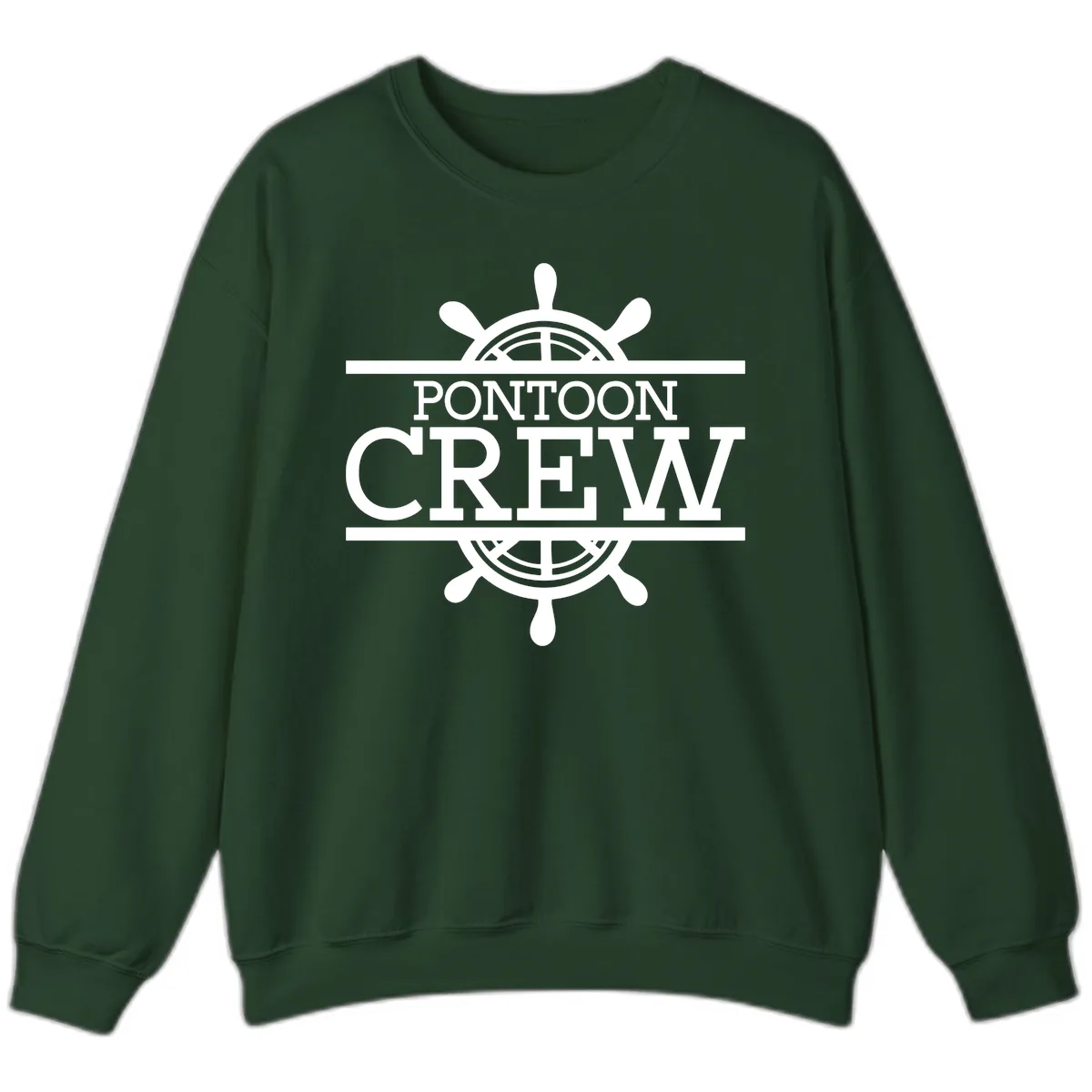 Pontoon Crew Nautical Helm Design Sweatshirt in Forest Green