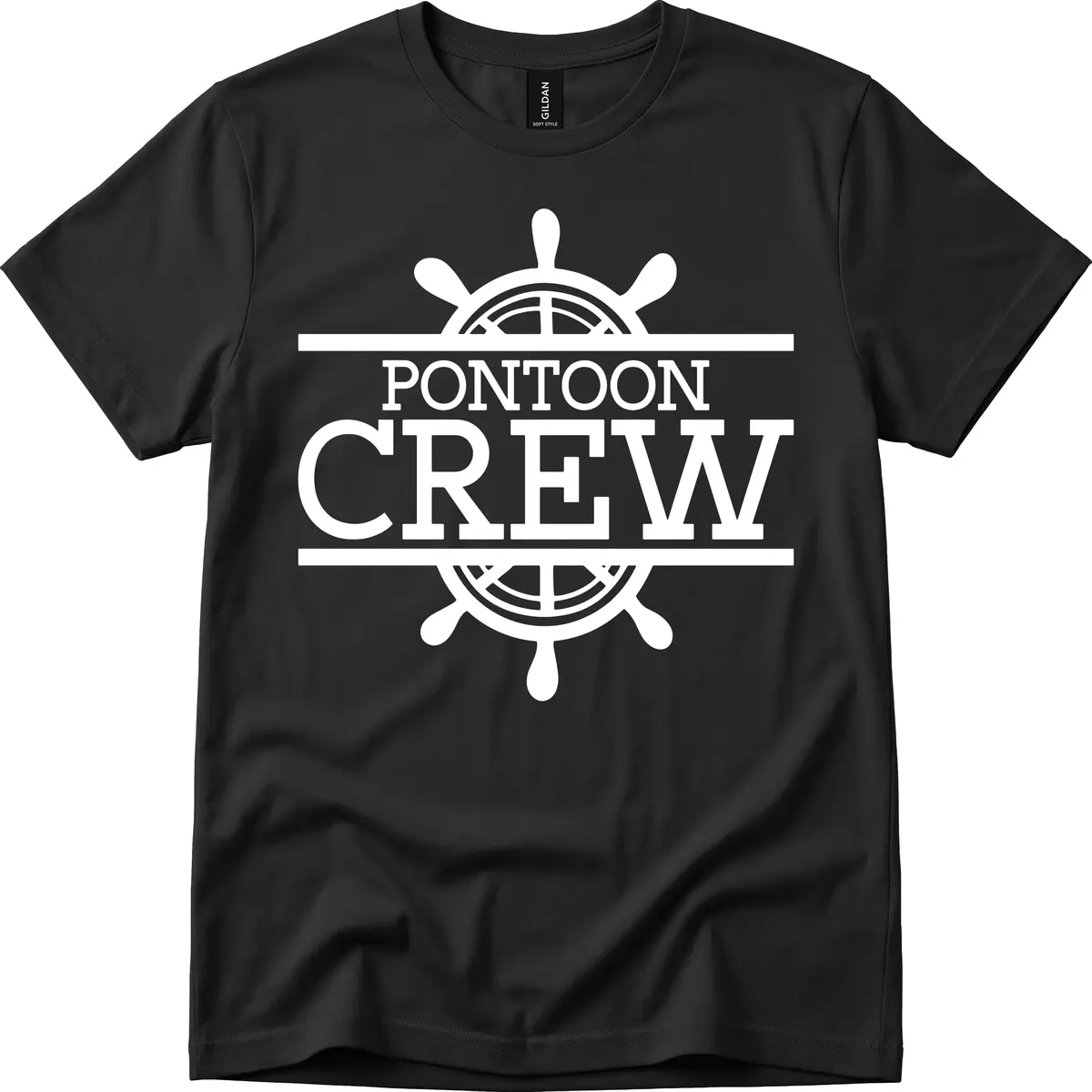 Pontoon Crew Nautical Helm Design T-Shirt in Black
