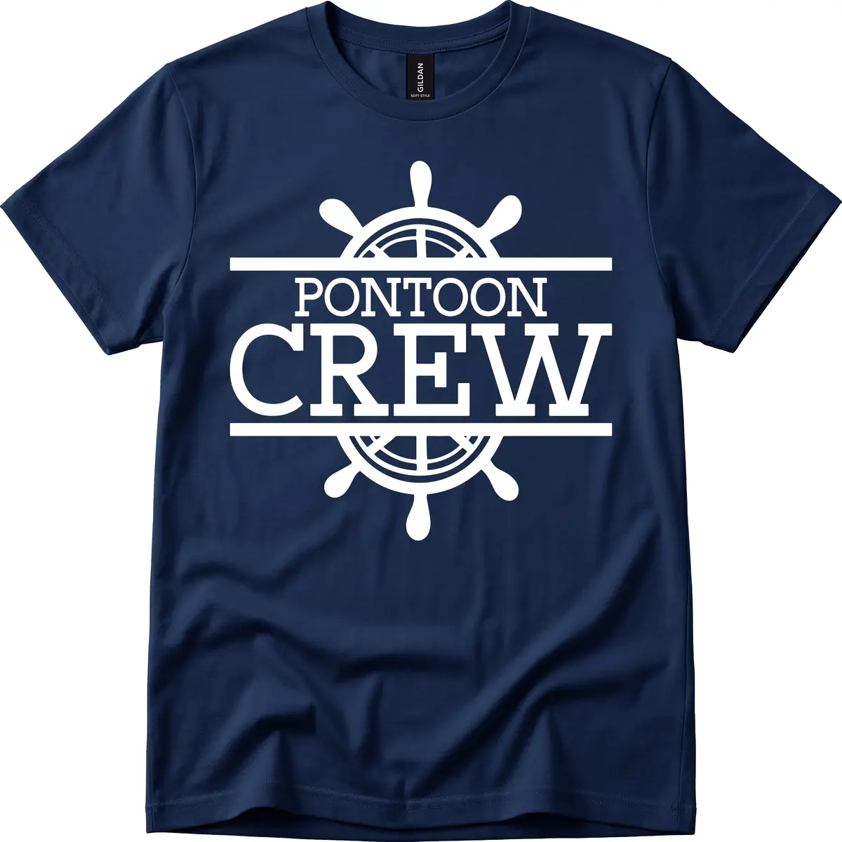 Pontoon Crew Nautical Helm Design T-Shirt in Navy