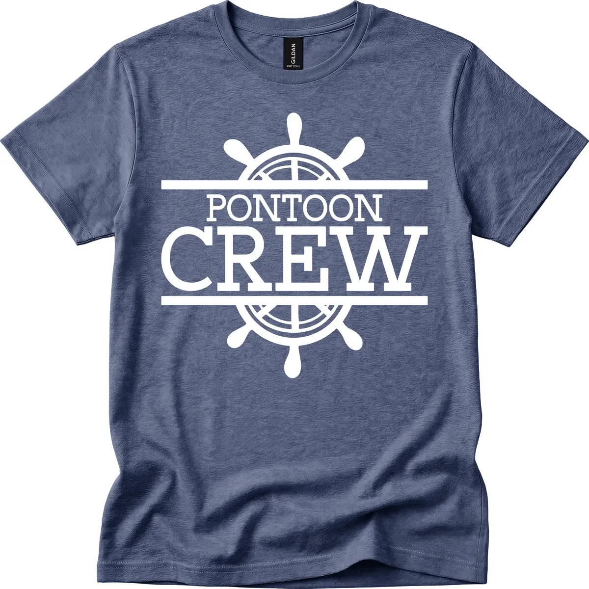 Pontoon Crew Nautical Helm Design T-Shirt in Heather Navy