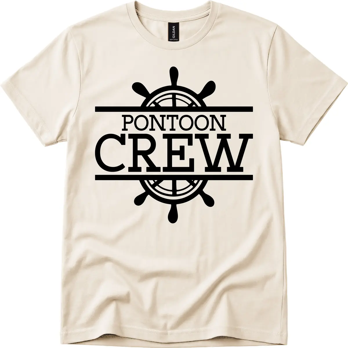 Pontoon Crew Nautical Helm Design T-Shirt in Natural