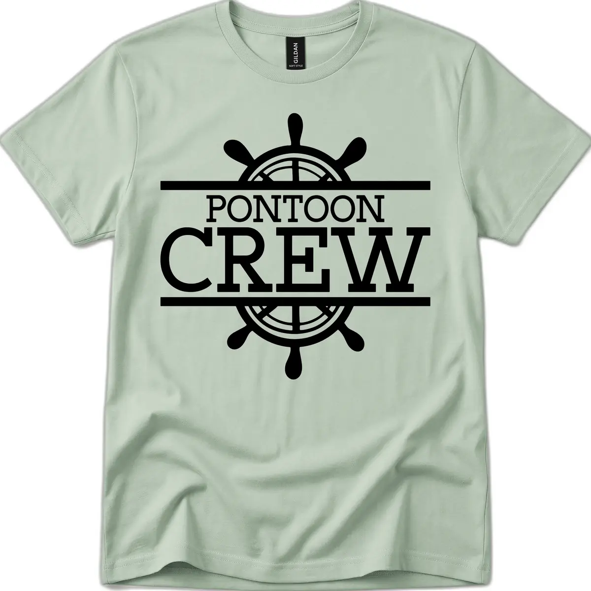 Pontoon Crew Nautical Helm Design T-Shirt in Sage