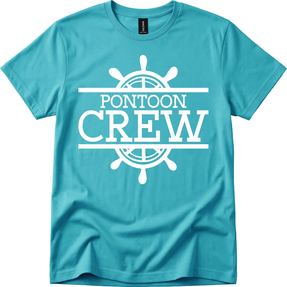 Pontoon Crew Nautical Helm Design T-Shirt in Tropical Blue