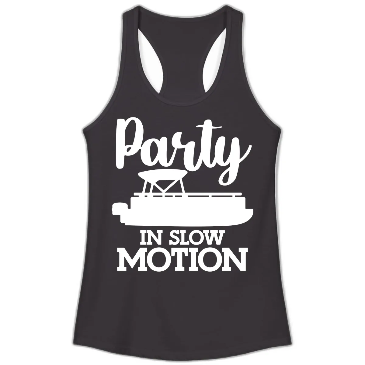 Party In Slow Motion Pontoon Life Ladies Tank in Black