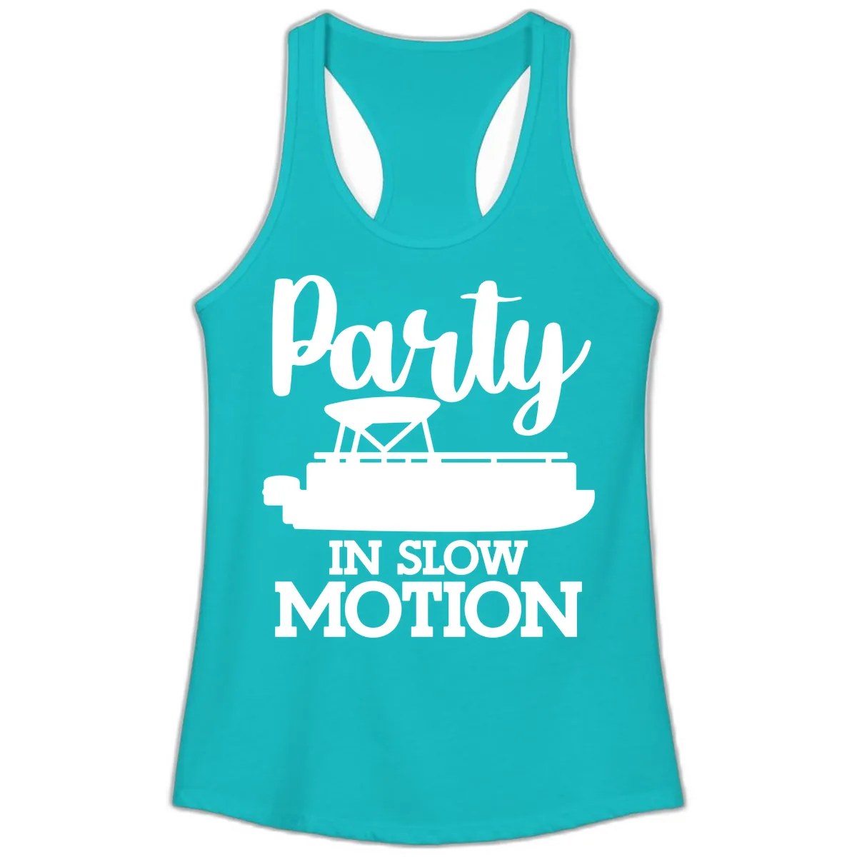 Party In Slow Motion Pontoon Life Ladies Tank in Tahiti Blue