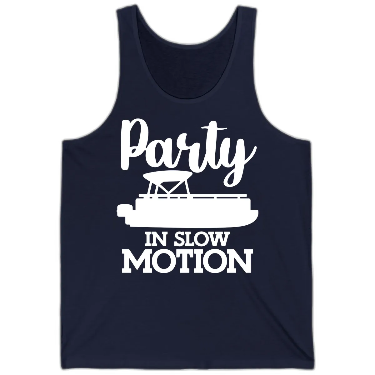 Party In Slow Motion Pontoon Life Tank in Navy