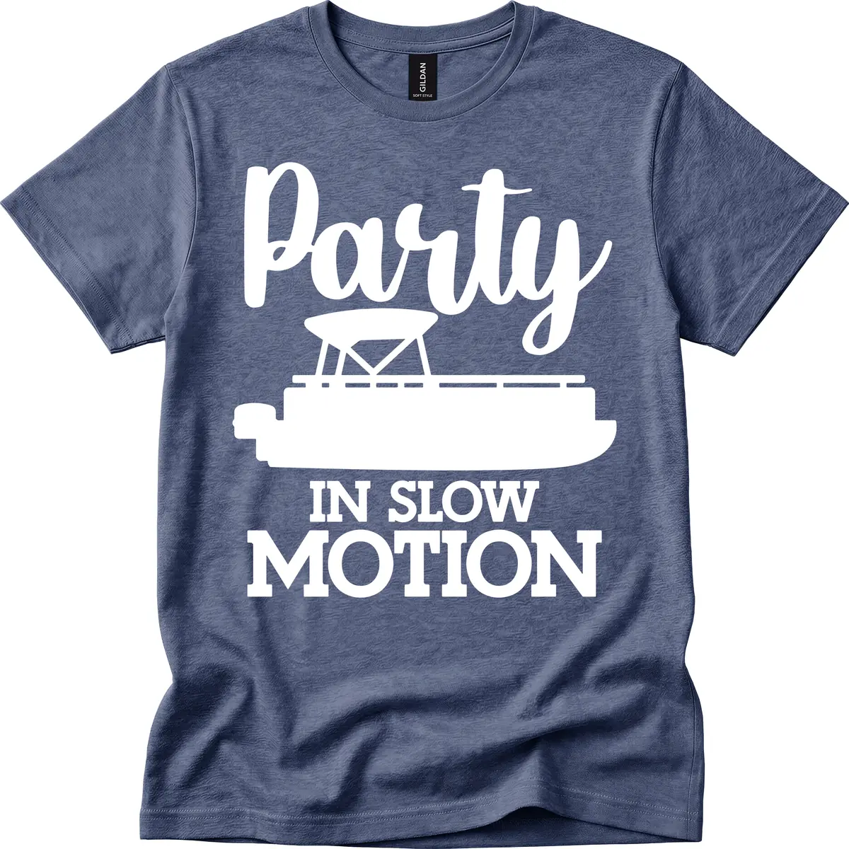 Party In Slow Motion Pontoon Life T-Shirt in Heather Navy