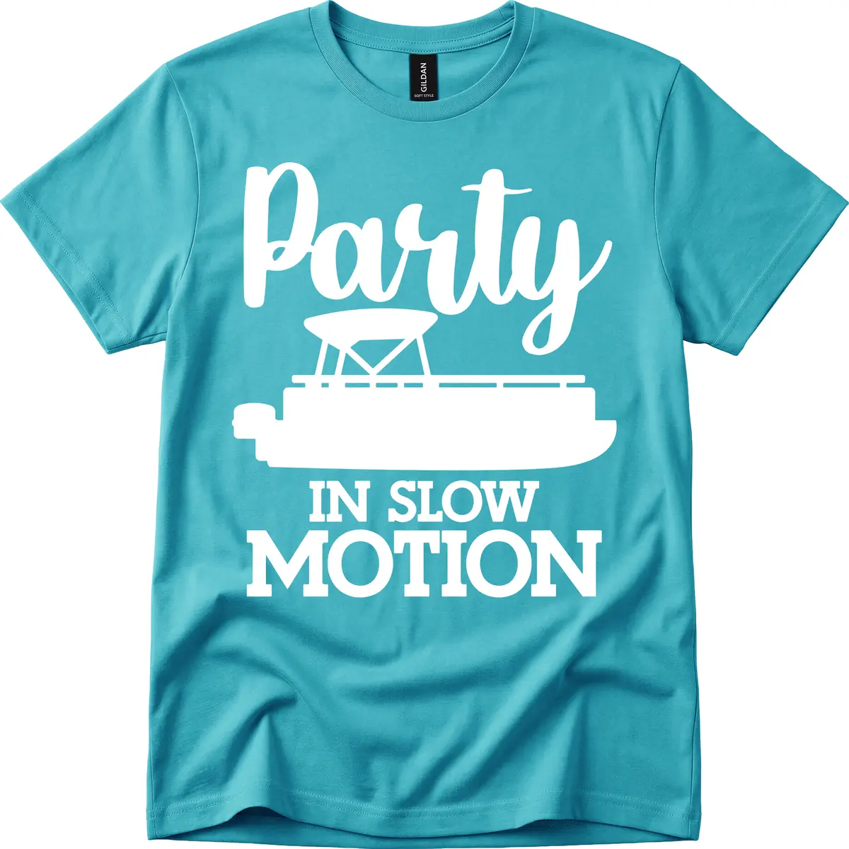 Party In Slow Motion Pontoon Life T-Shirt in Tropical Blue