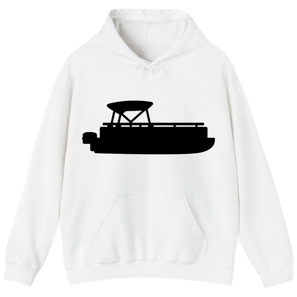 Pontoon Boat Silhouette Design Hoodie in White
