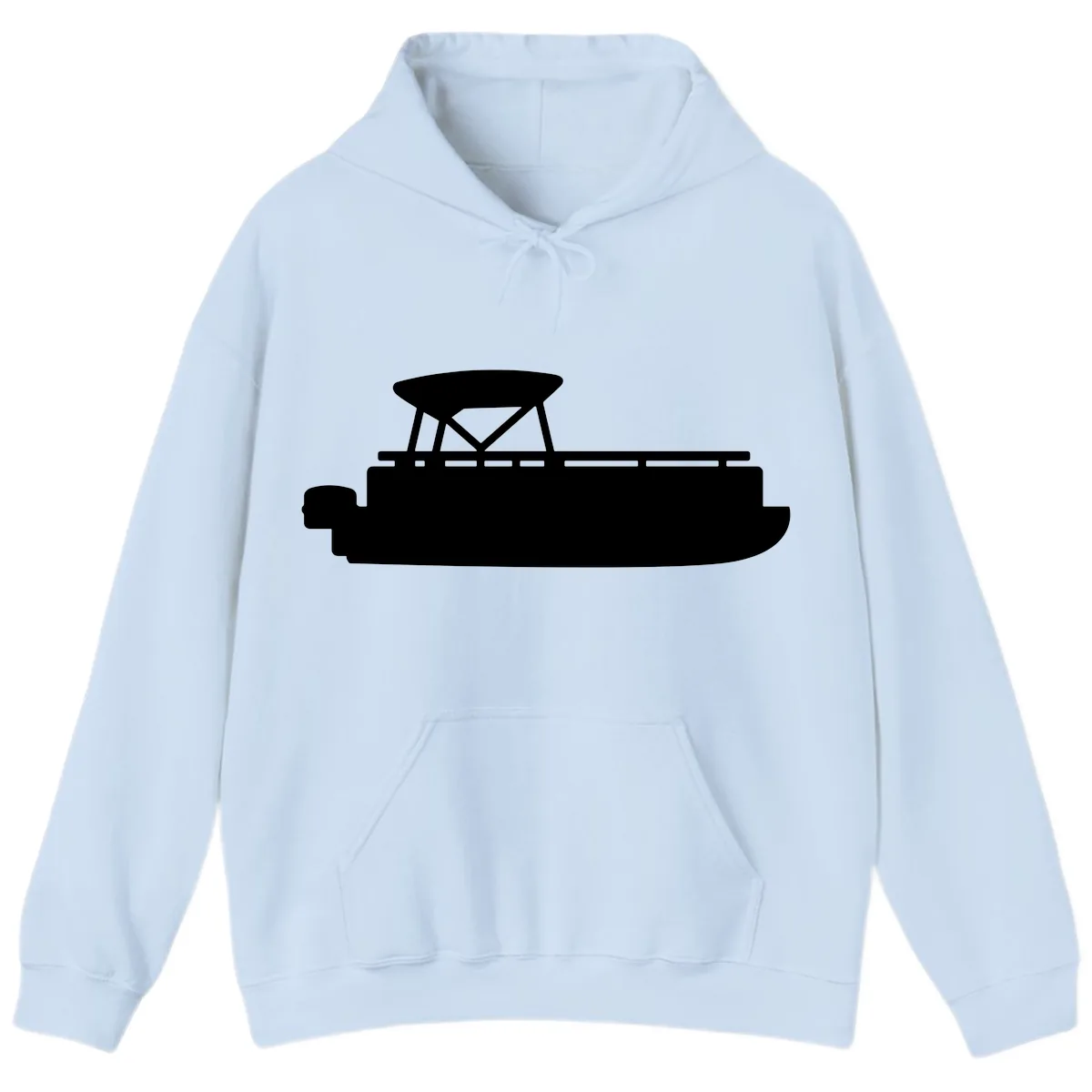 Pontoon Boat Silhouette Design Hoodie in Light Blue