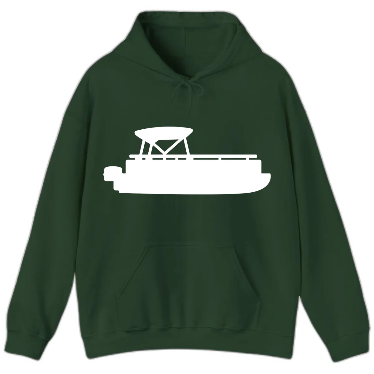 Pontoon Boat Silhouette Design Hoodie in Forest Green
