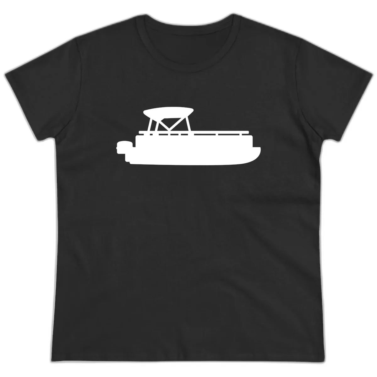 Pontoon Boat Silhouette Design Ladies Tee in Black