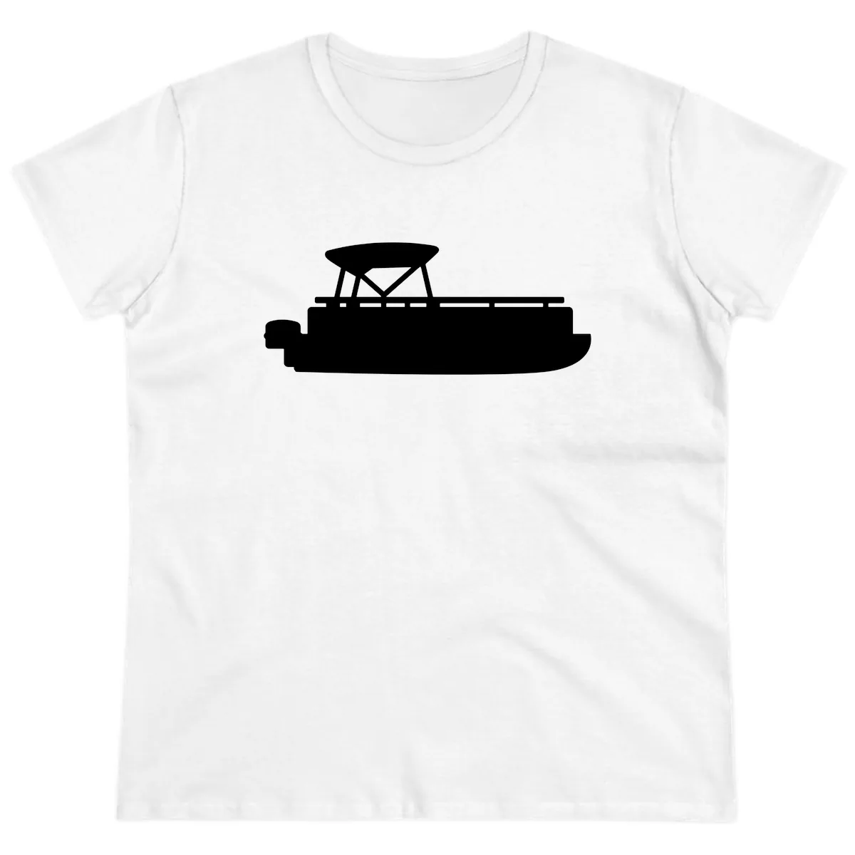 Pontoon Boat Silhouette Design Ladies Tee in White