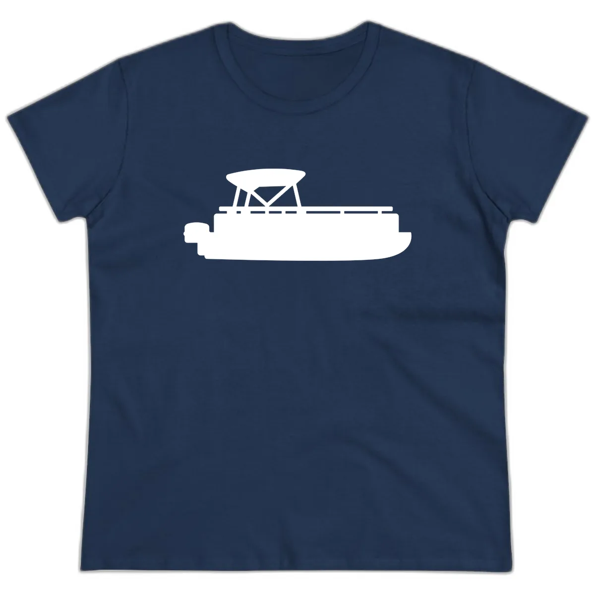 Pontoon Boat Silhouette Design Ladies Tee in Navy