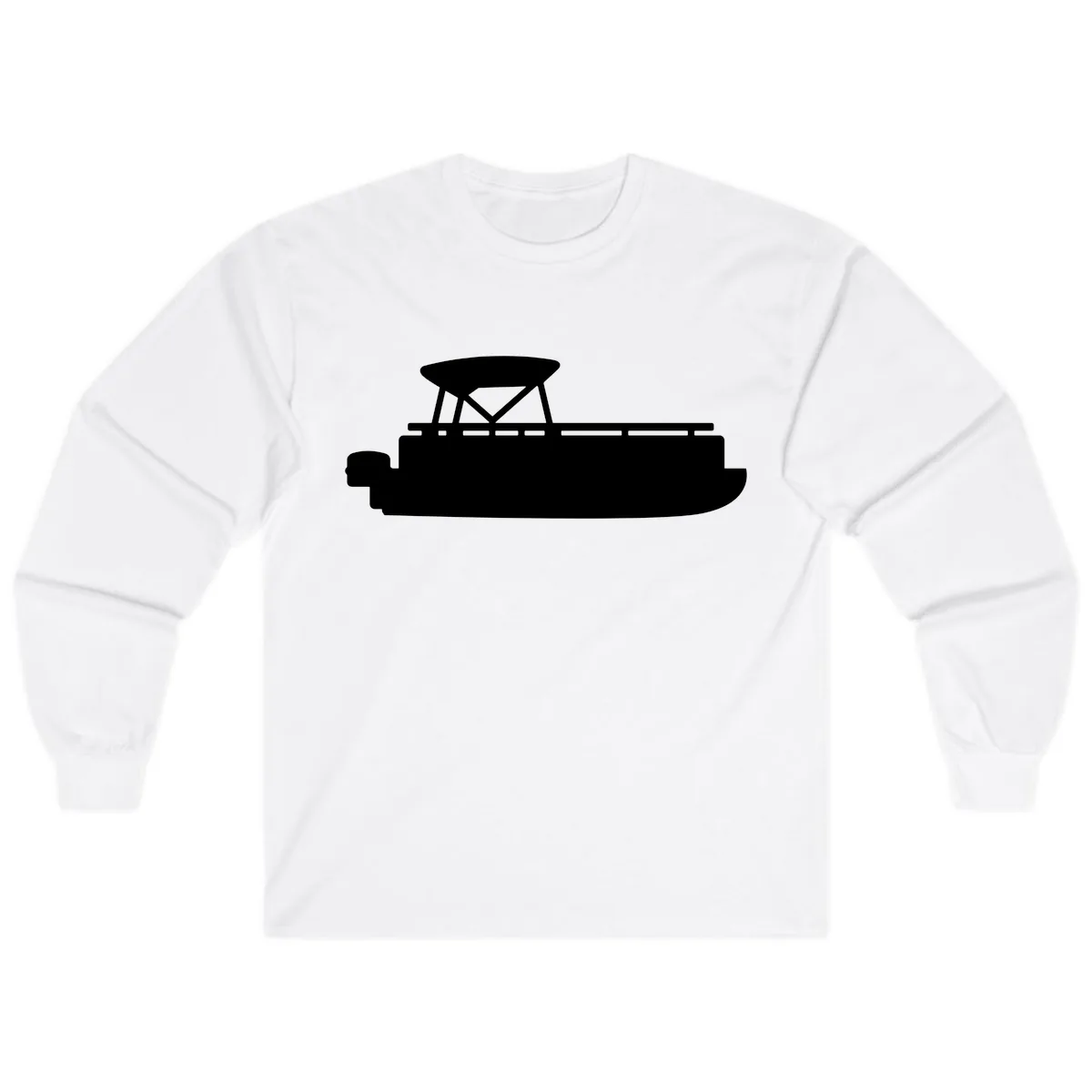 Pontoon Boat Silhouette Design Long Sleeve in White