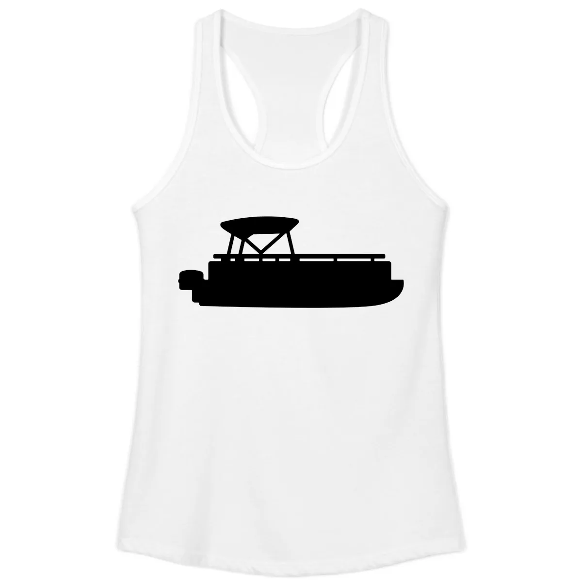 Pontoon Boat Silhouette Design Ladies Tank in White