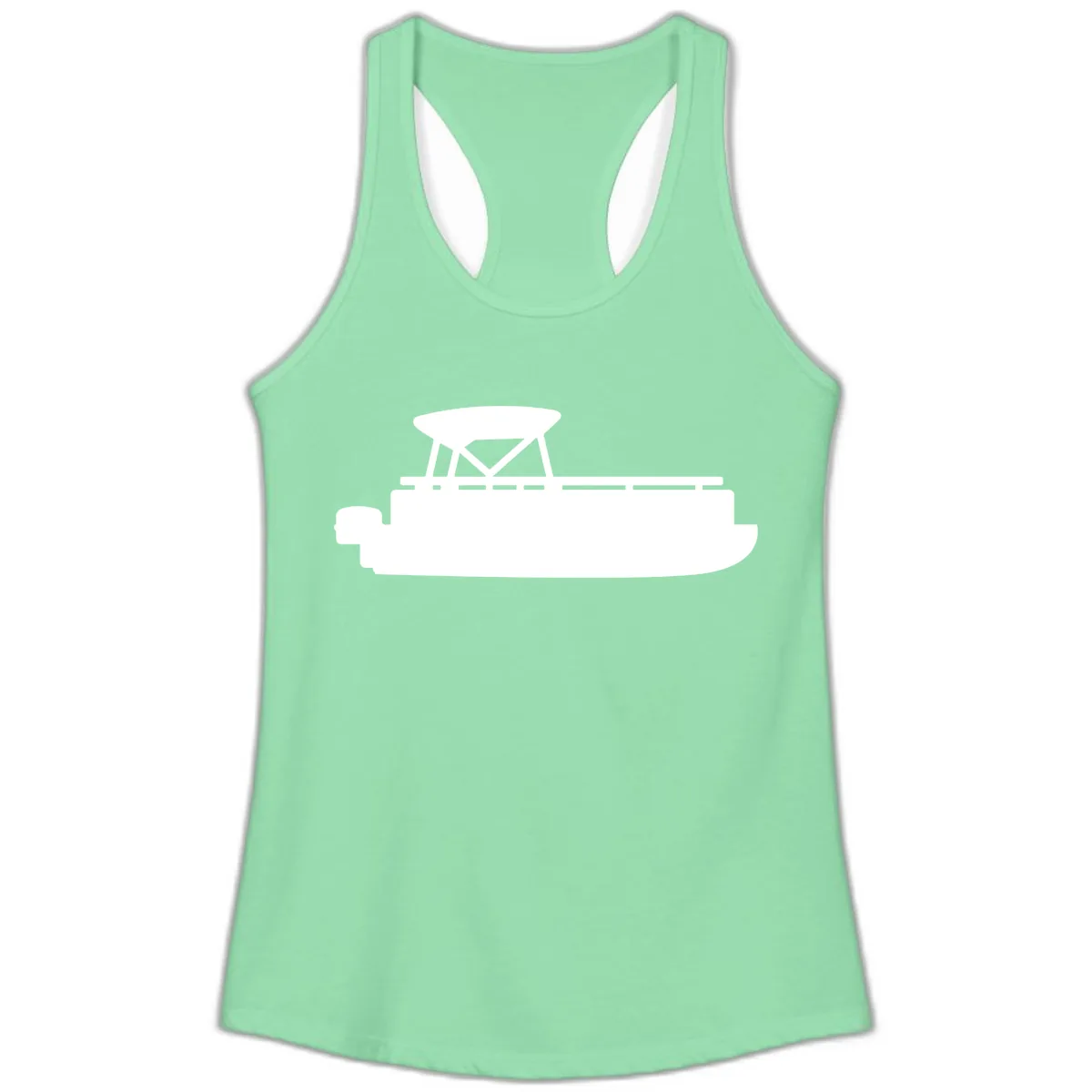 Pontoon Boat Silhouette Design Ladies Tank in Solid Mint