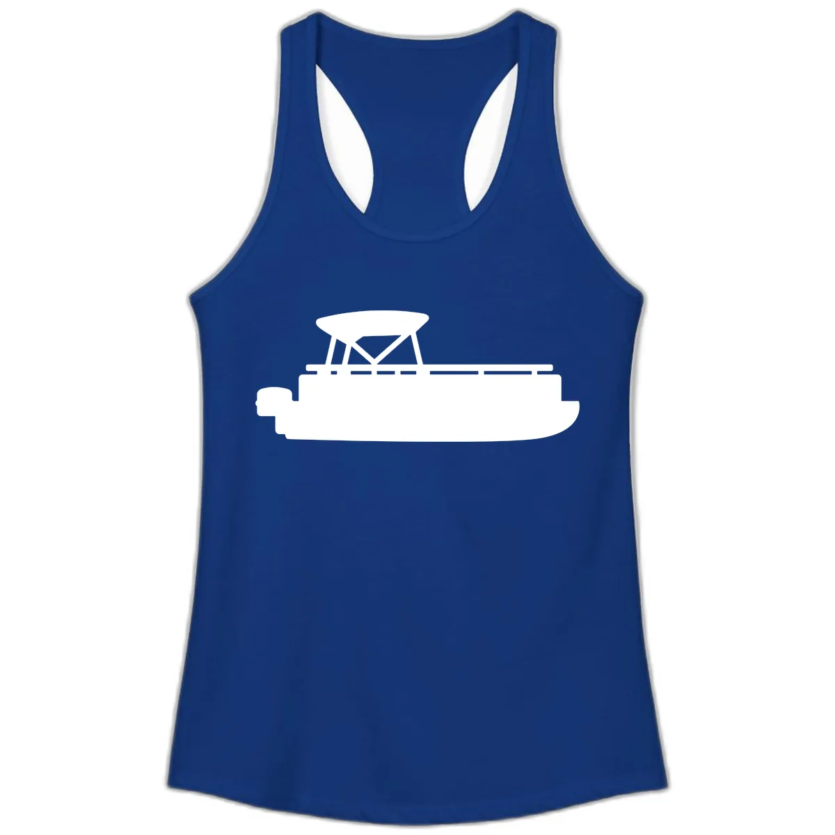 Pontoon Boat Silhouette Design Ladies Tank in Solid Royal