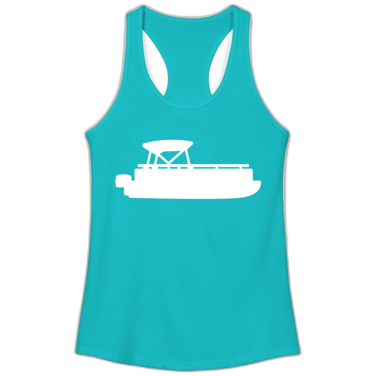 Pontoon Boat Silhouette Design Ladies Tank in Tahiti Blue