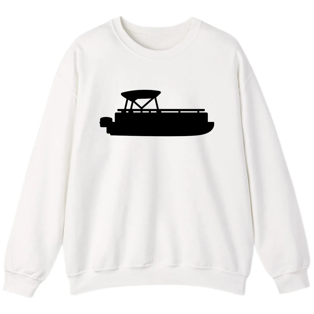 Pontoon Boat Silhouette Design Sweatshirt in White
