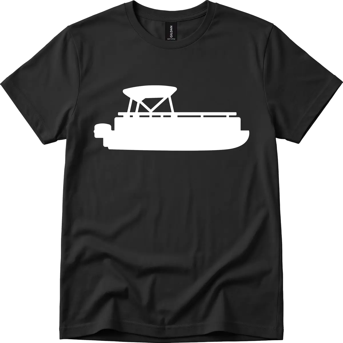 Pontoon Boat Silhouette Design T-Shirt in Black