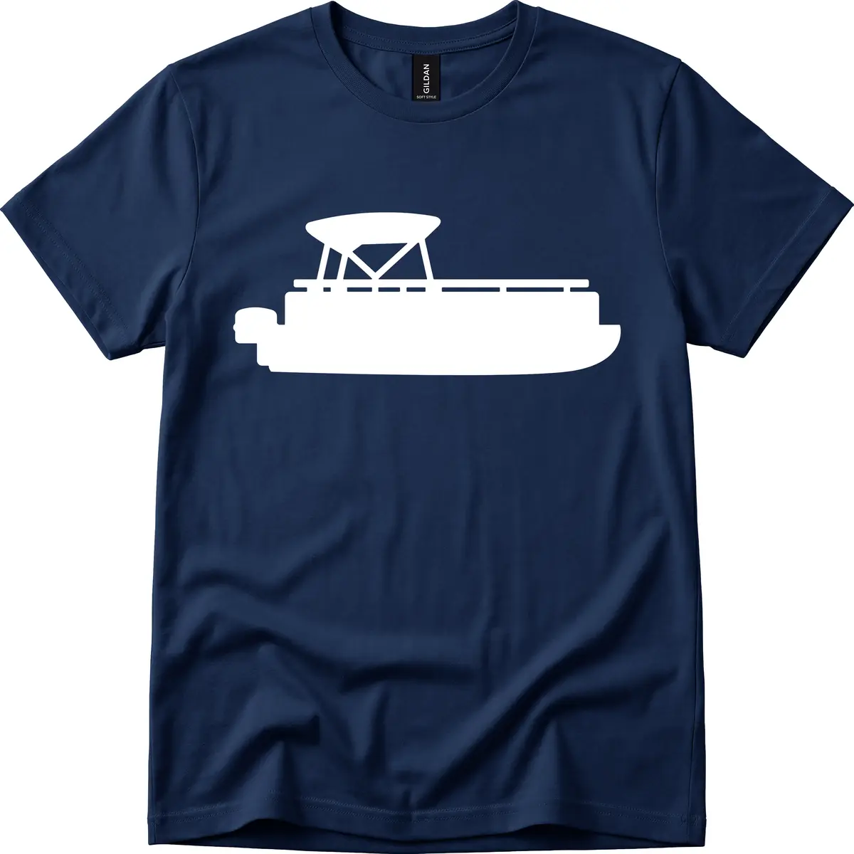 Pontoon Boat Silhouette Design T-Shirt in Navy