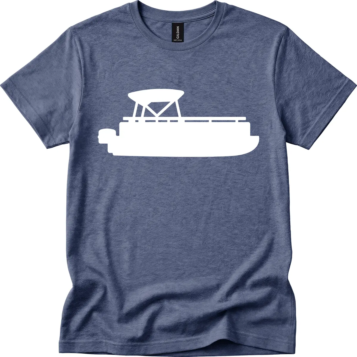 Pontoon Boat Silhouette Design T-Shirt in Heather Navy