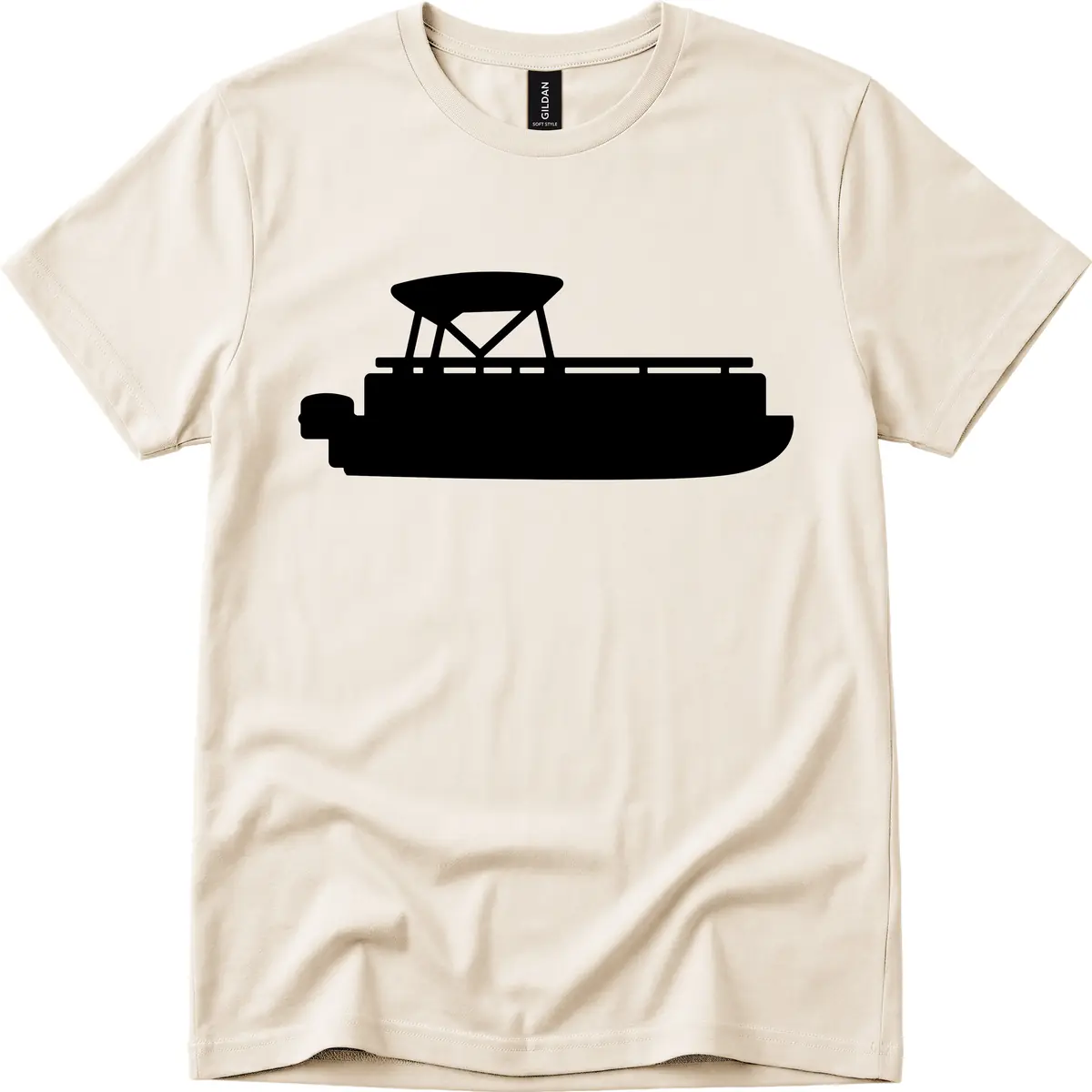 Pontoon Boat Silhouette Design T-Shirt in Natural