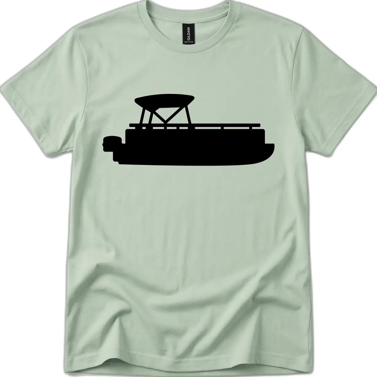 Pontoon Boat Silhouette Design T-Shirt in Sage