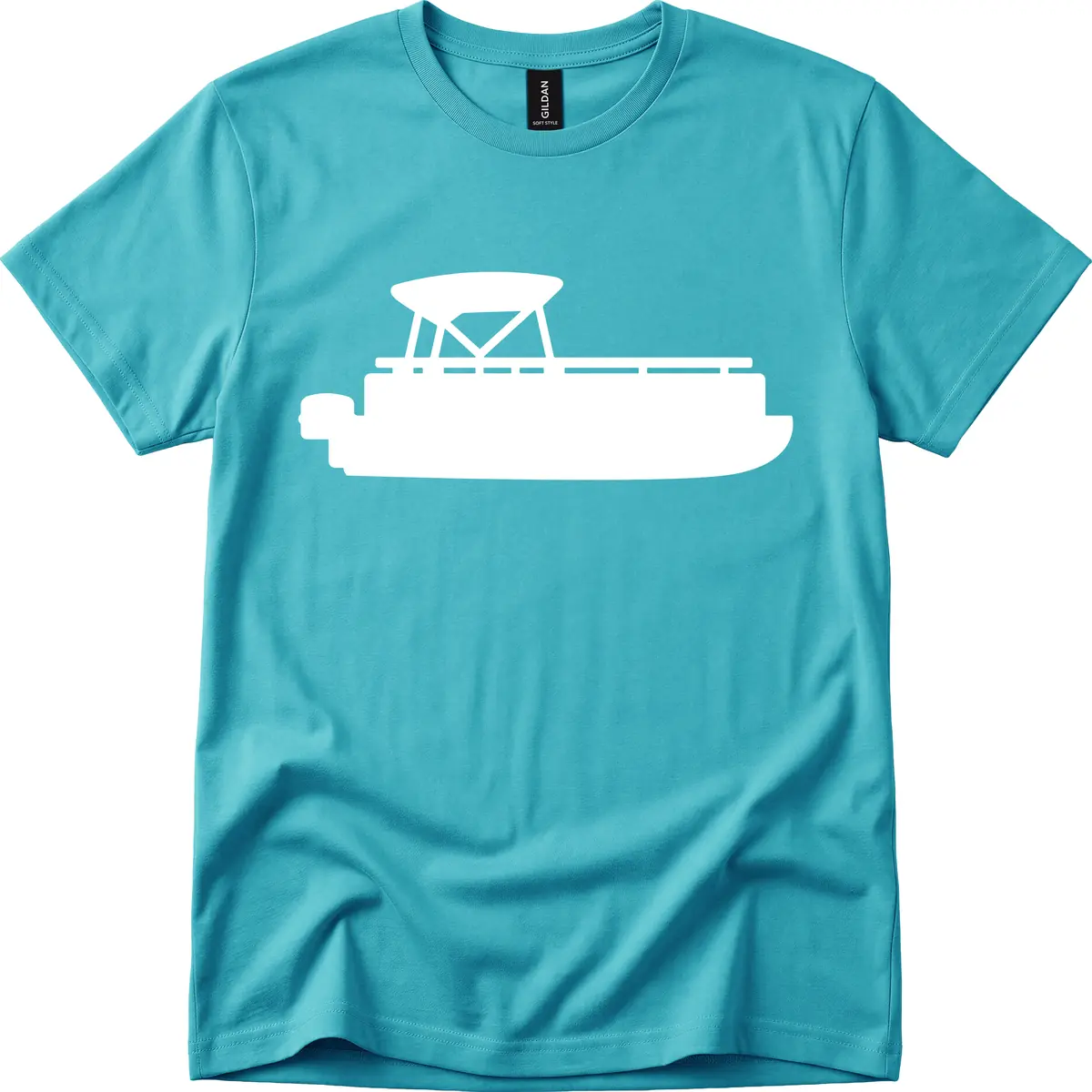 Pontoon Boat Silhouette Design T-Shirt in Tropical Blue