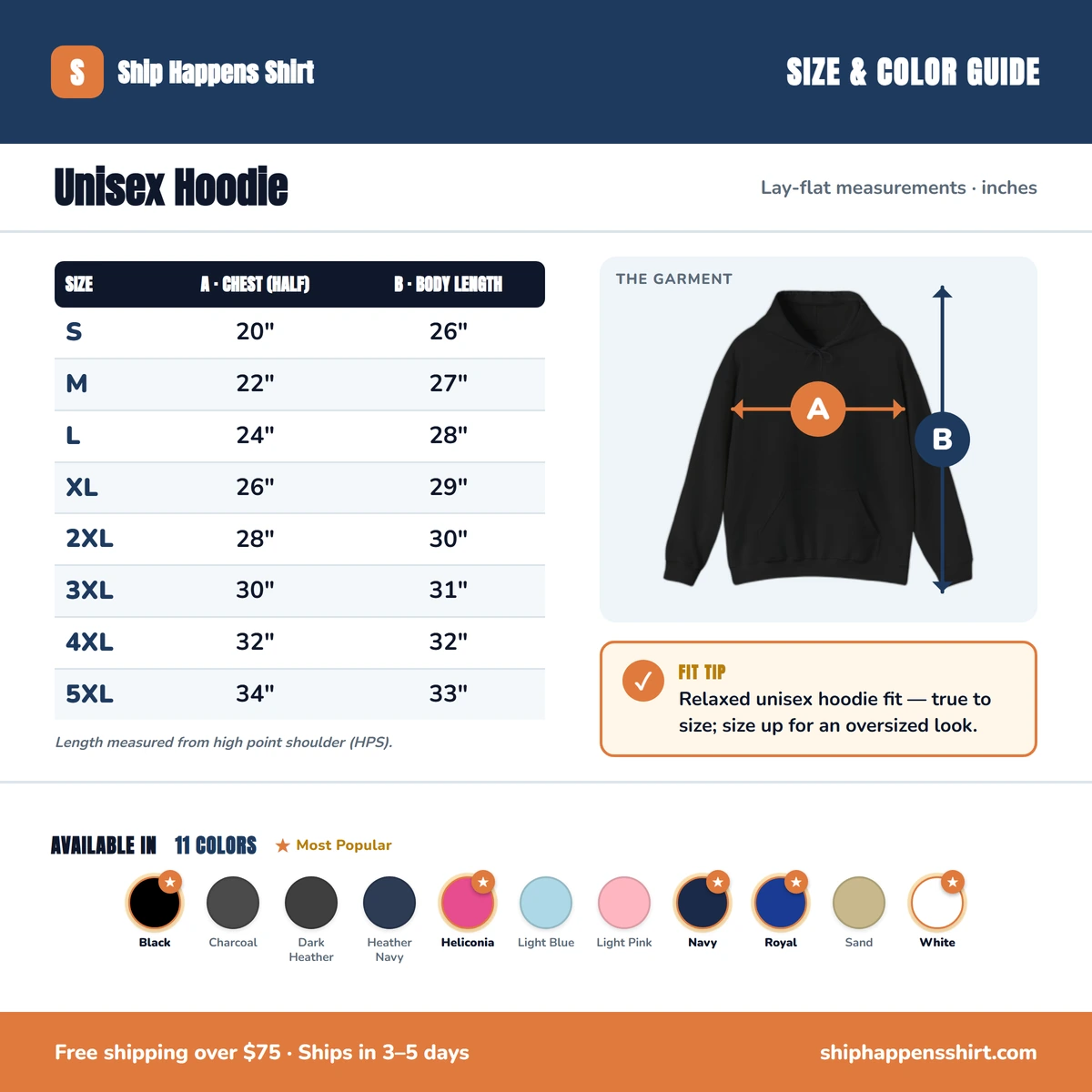 Hoodie size & color guide
