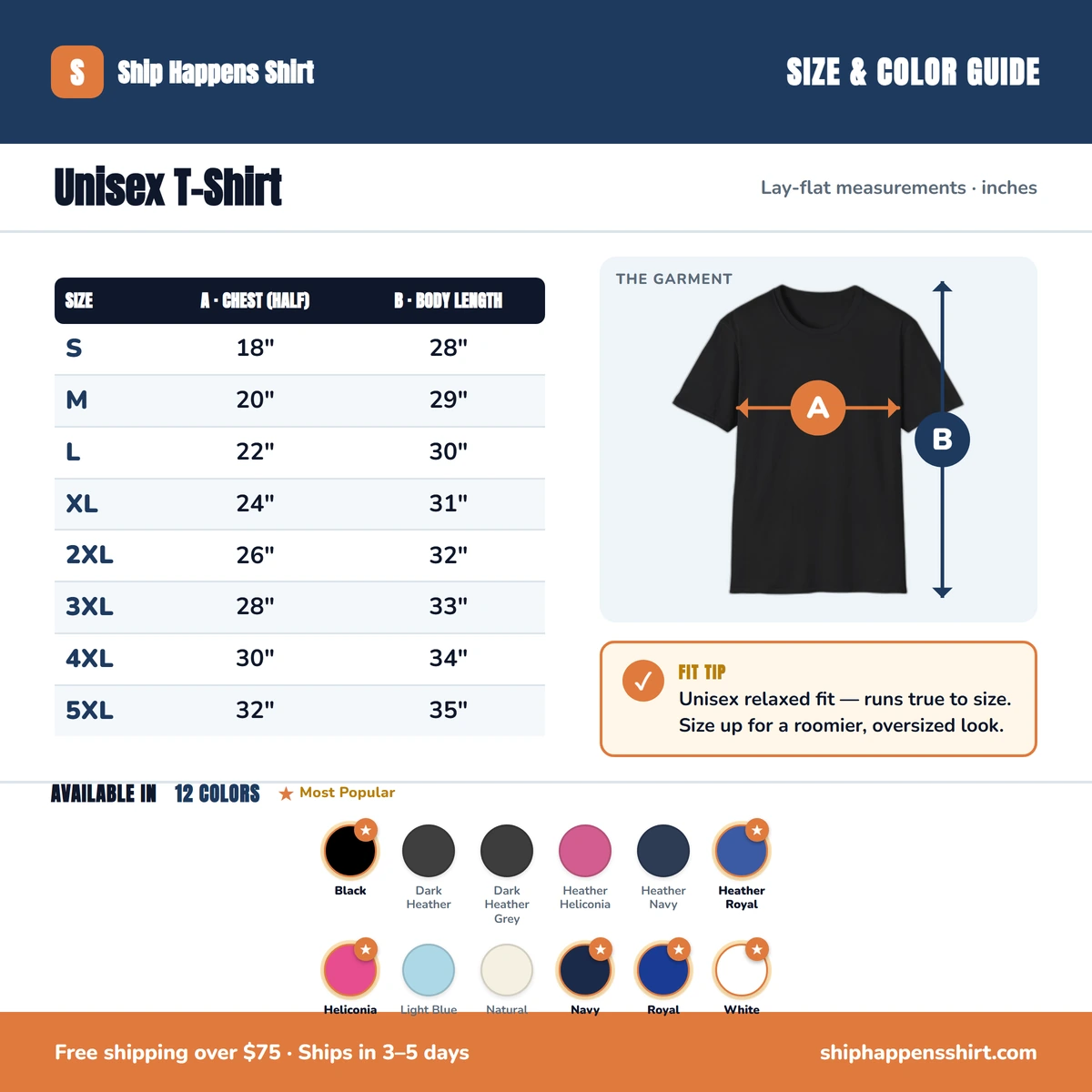 T-Shirt size & color guide