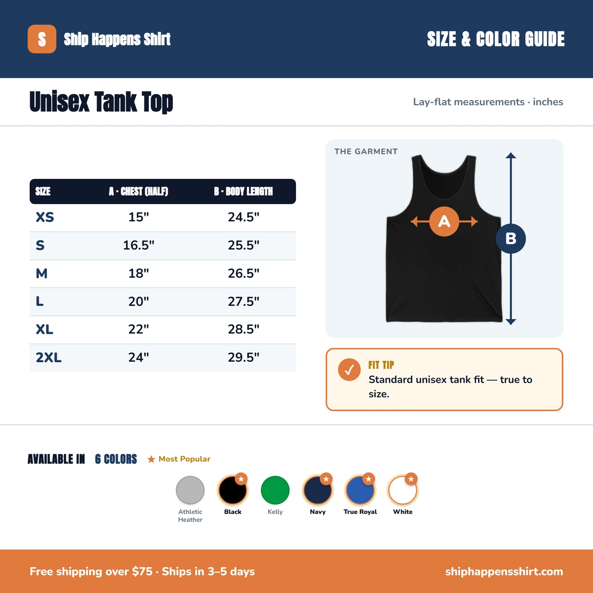 Tank size & color guide