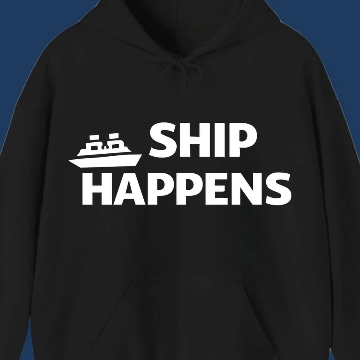Ship Happens text and illustration. Nautical humor design for boat owners.