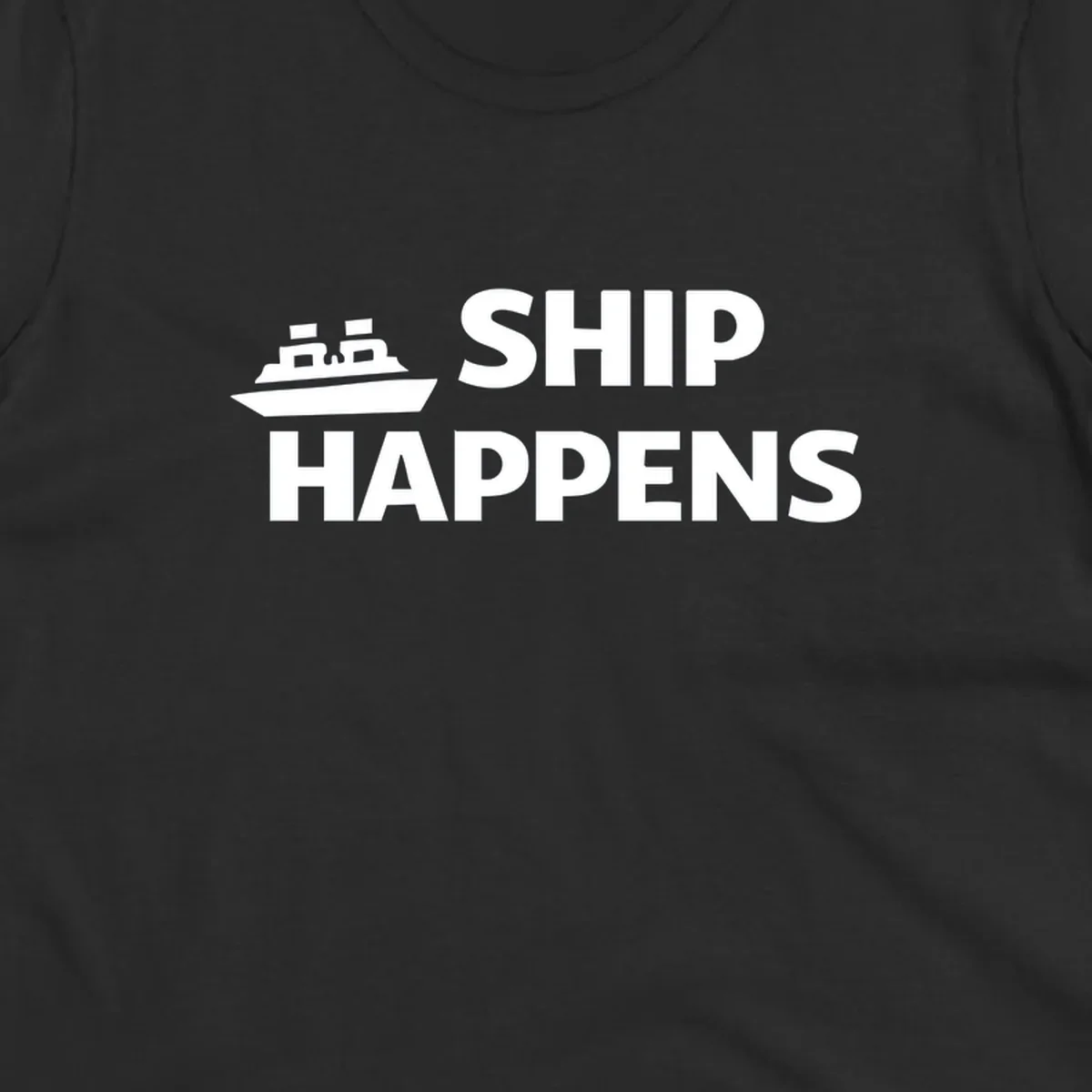 Ship Happens text and illustration. Nautical humor design for boat owners.