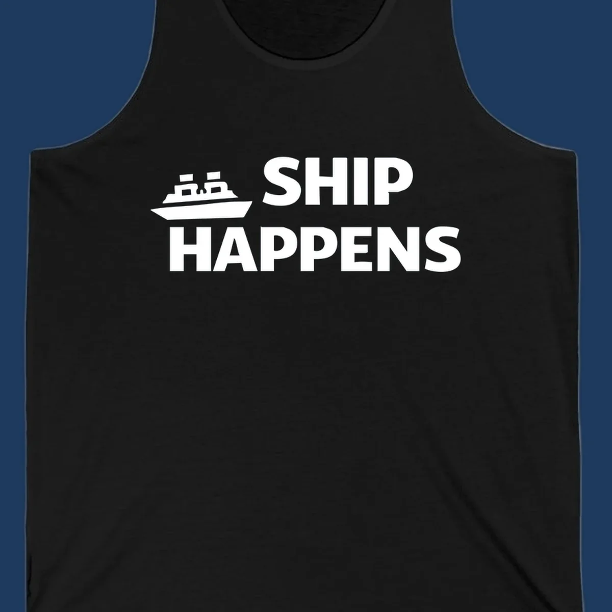 Ship Happens text and illustration. Nautical humor design for boat owners.