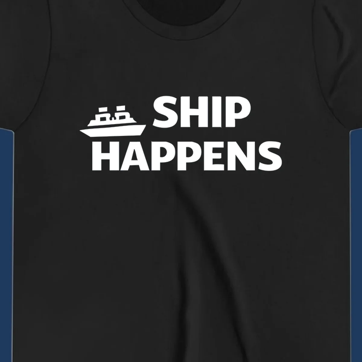 Ship Happens text and illustration. Nautical humor design for boat owners.