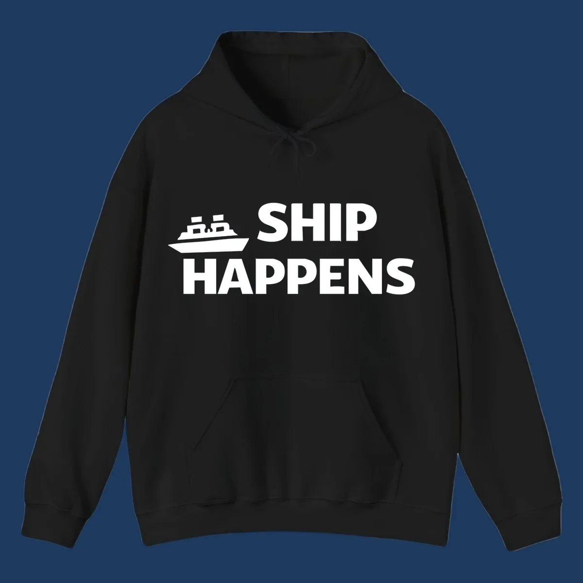 Ship Happens text and illustration. Nautical humor design for boat owners.