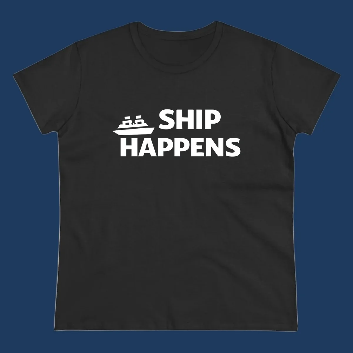Ship Happens text and illustration. Nautical humor design for boat owners.