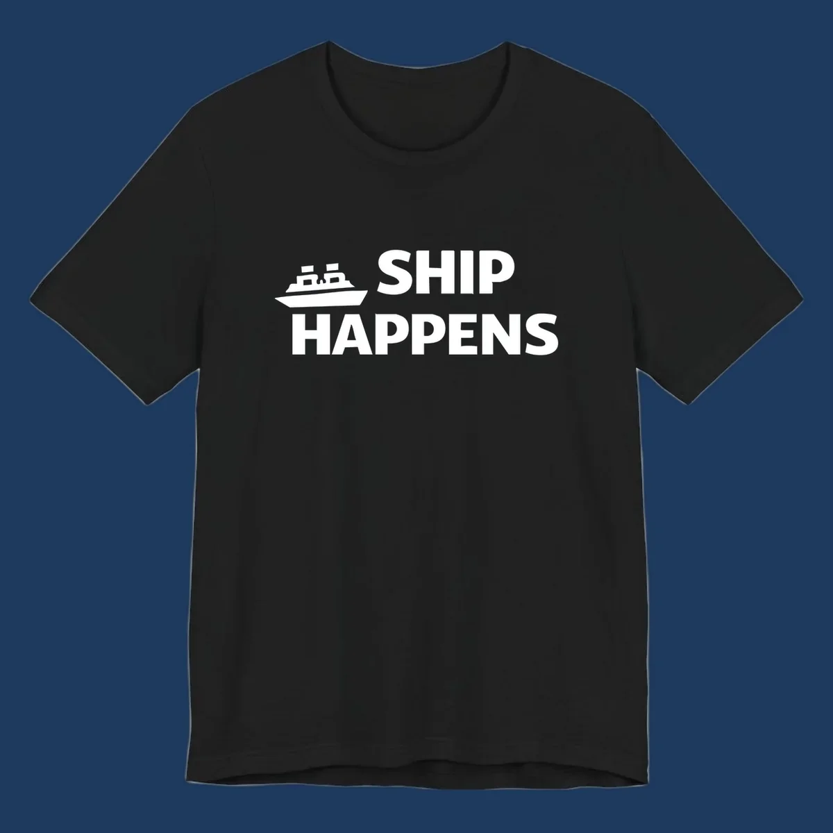 Ship Happens text and illustration. Nautical humor design for boat owners.