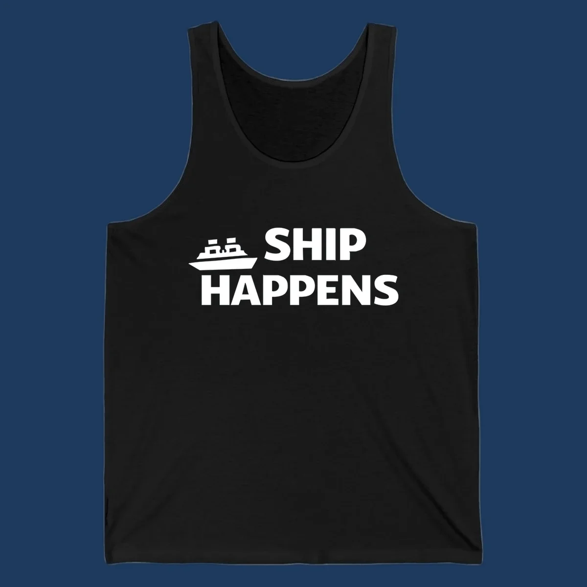 Ship Happens text and illustration. Nautical humor design for boat owners.