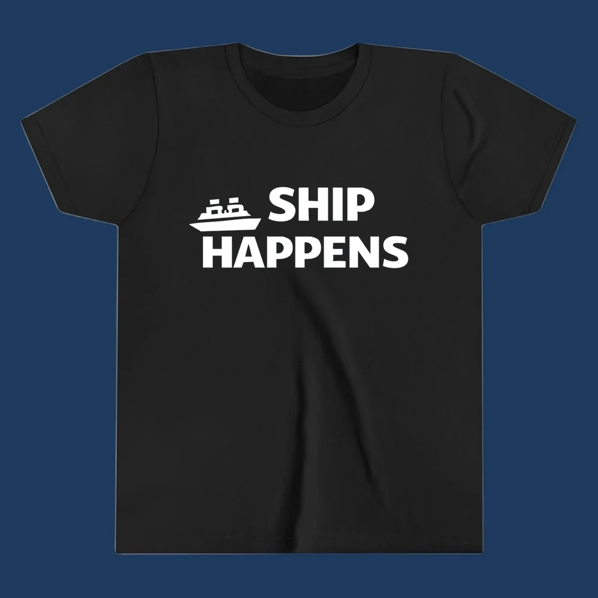 Ship Happens text and illustration. Nautical humor design for boat owners.