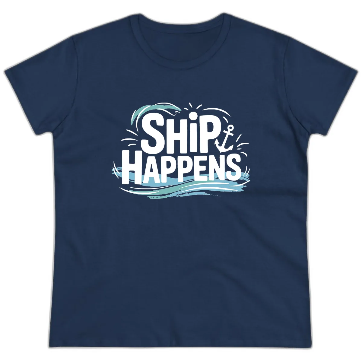 Ship Happens Nautical Humor Ladies Tee in Navy
