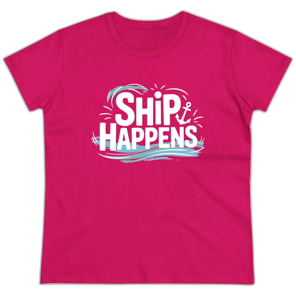 Ship Happens Nautical Humor Ladies Tee in Heliconia