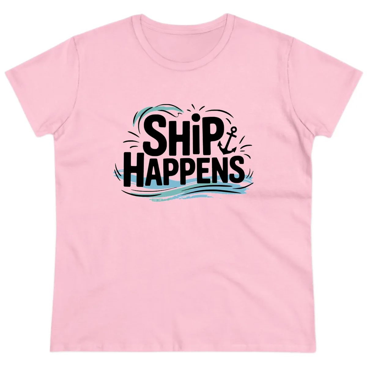Ship Happens Nautical Humor Ladies Tee in Light Pink