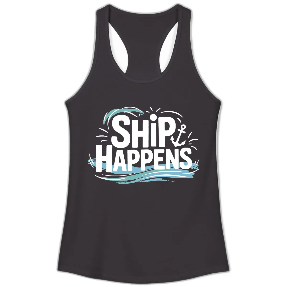 Ship Happens Nautical Humor Ladies Tank in Black