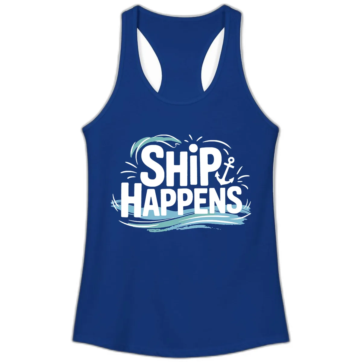 Ship Happens Nautical Humor Ladies Tank in Solid Royal