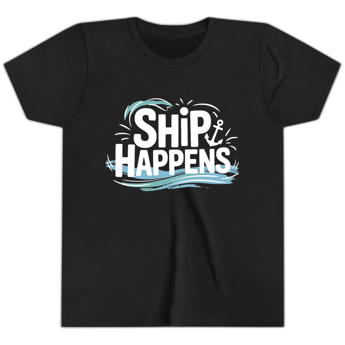 Ship Happens Nautical Humor Youth T-Shirt in Black
