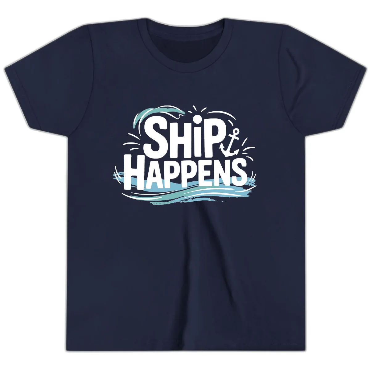 Ship Happens Nautical Humor Youth T-Shirt in Navy