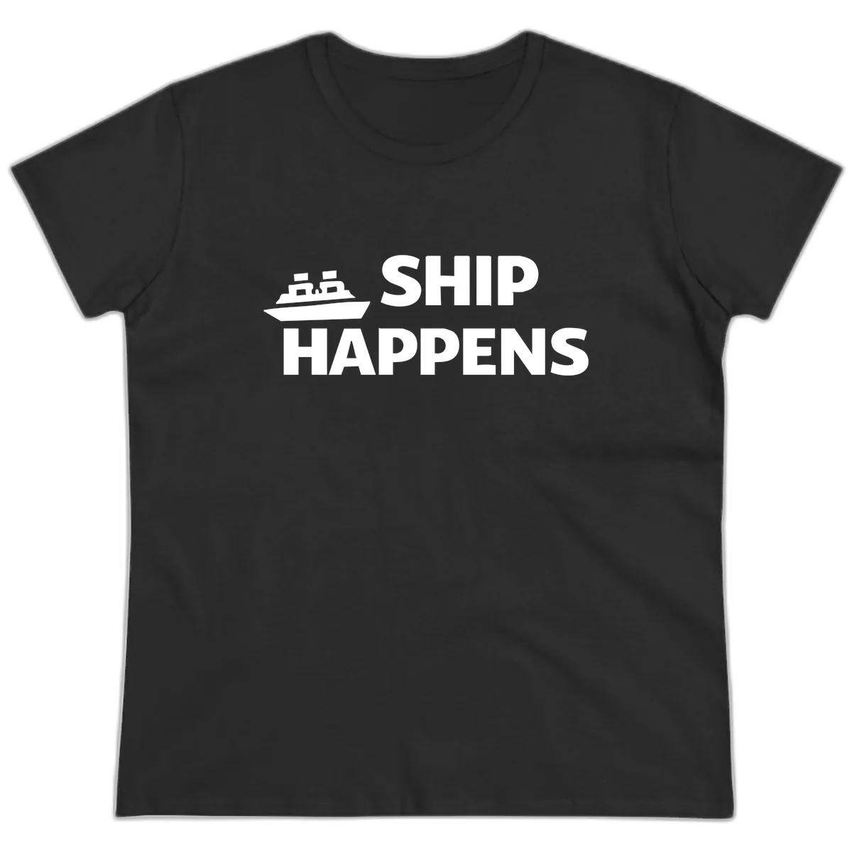 Ship Happens Nautical Humor Design Ladies Tee in Black